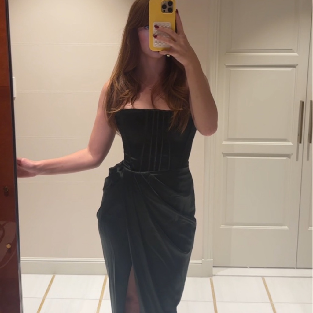 House Of Cb Green Draped Evening Dress
